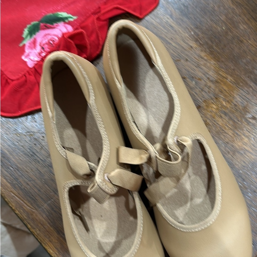 Tan Ballet Flats with Bow Detail